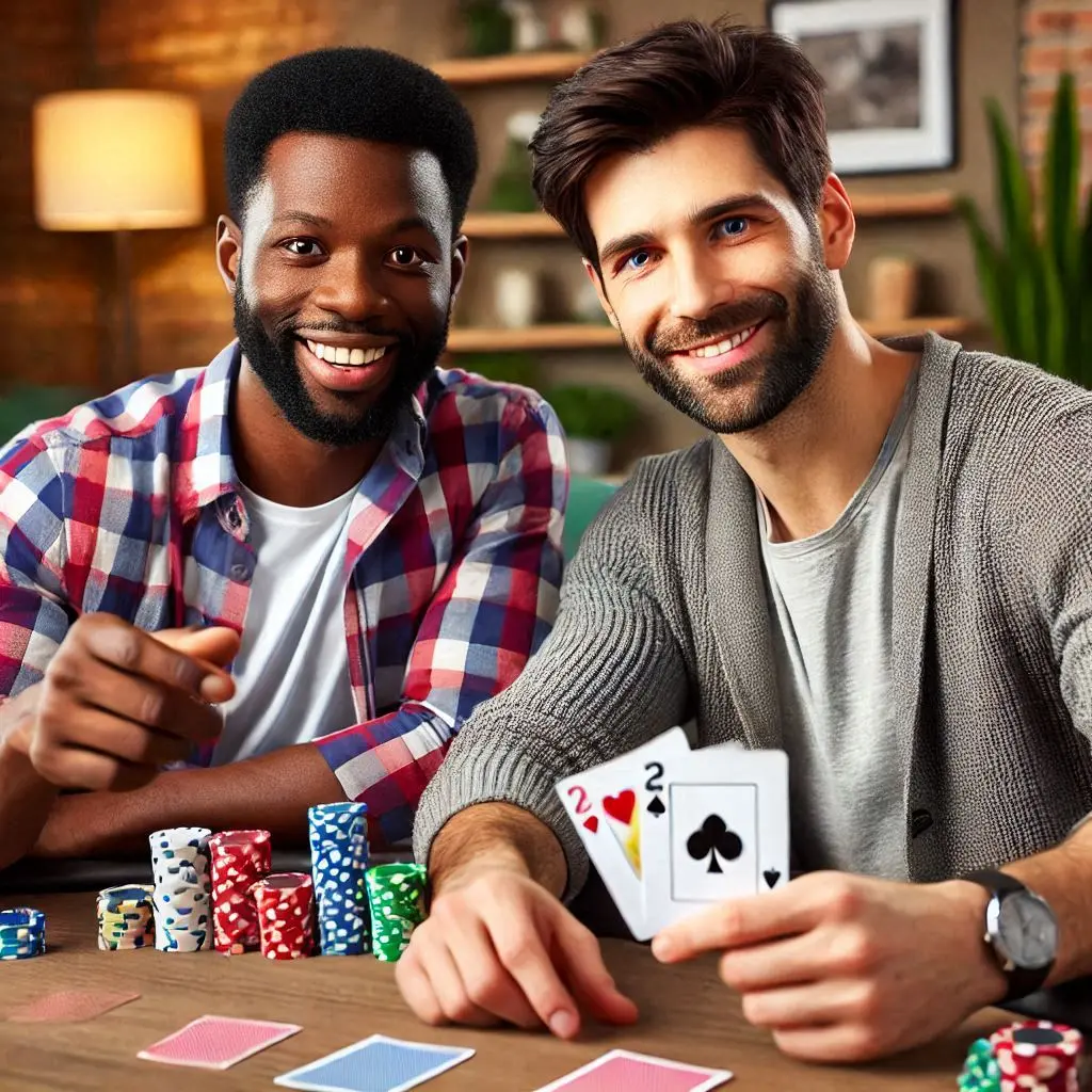 deux hommes jouant au poker LUCKY8 CASINO